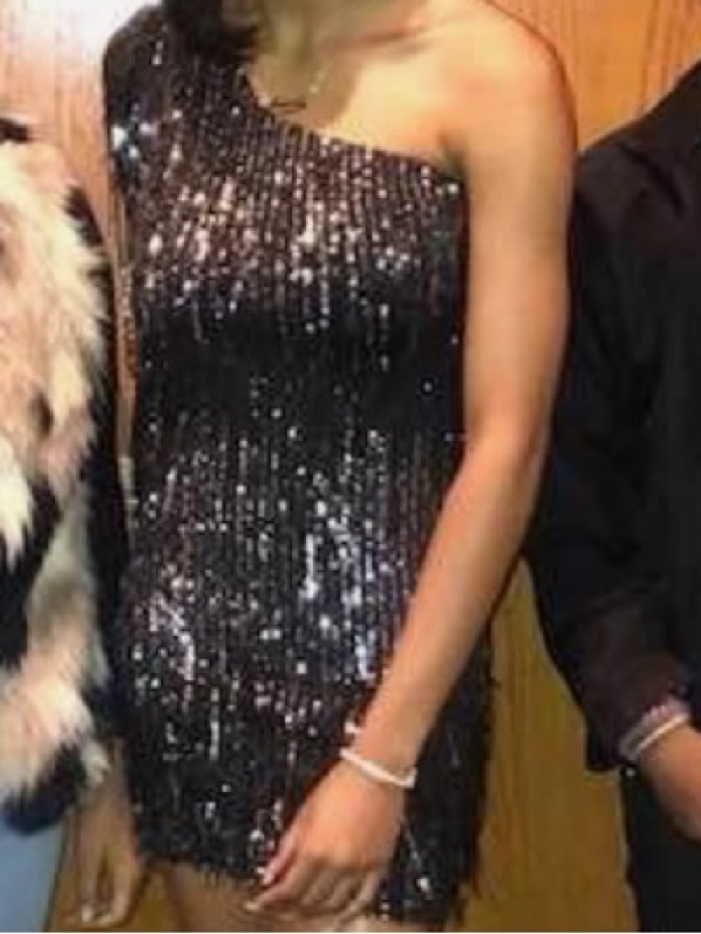 Fashion Nova Black Sequin One-Shoulder Mini Dress